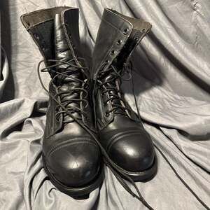 Vintage Black Leather Lace Up Combat Boots, Men's 8.5 Wide - Rugged Biker Style